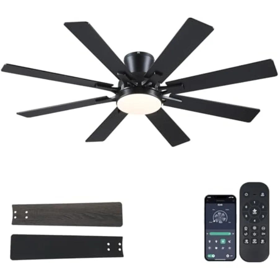 Ceiling Fans with Lights for Bedroom Living Room, Black Metal and Wood, Modern Low Profile Flush Mount 52 Inch Fan with Quiet D
Ceiling Fans with Lights for Bedroom Living Room, Black Metal and Wood, Modern Low Profile Flush Mount 52 Inch Fan with Quiet D