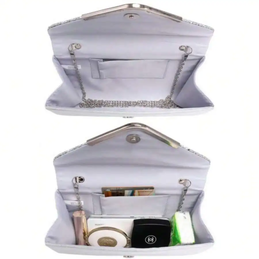 Sparkling Rhinestone-Embellished Satin Clutch With Chain Strap, Mini Evening Bag For Bridal Shower, Party And Formal Events
Sparkling Rhinestone-Embellished Satin Clutch With Chain Strap, Mini Evening Bag For Bridal Shower, Party And Formal Events