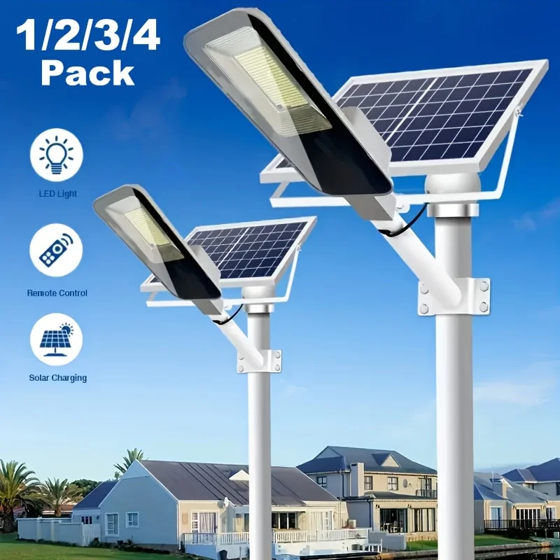 LED Solar Street Light with Remote Control, 4 Pack IP65 Outdoor Wall Light Dimmable with 6000mAh, 6500K Intelligent Light Sensor, Detachable Panel Solar Street Lamp for Garden, Lawn, Garage, Sports Field, Yard, Pathway, Road 1/2/3/4 Pack
LED Solar Street Light with Remote Control, 4 Pack IP65 Outdoor Wall Light Dimmable with 6000mAh, 6500K Intelligent Light Sensor, Detachable Panel Solar Street Lamp for Garden, Lawn, Garage, Sports Field, Yard, Pathway, Road 1/2/3/4 Pack