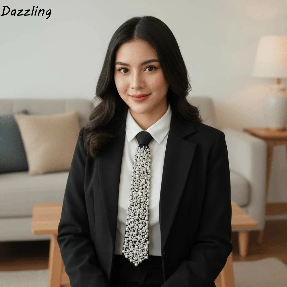 Korean Style Full Pearls Tie Black Academic Style Hand-beaded Long Necktie Geometric Choker Decoration Shirt Tie Performance
Korean Style Full Pearls Tie Black Academic Style Hand-beaded Long Necktie Geometric Choker Decoration Shirt Tie Performance