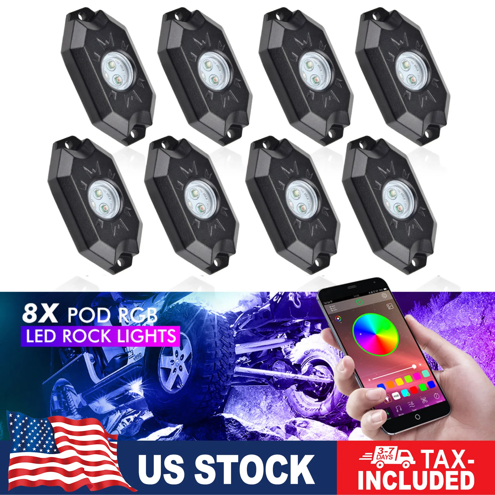 Neon 8Pods LED Rock Lights APP Remote Control Multicolor Atmosphere Decor Underglow Lamp for Truck Boat Offroad SUV ATV Jeep 12V
Neon 8Pods LED Rock Lights APP Remote Control Multicolor Atmosphere Decor Underglow Lamp for Truck Boat Offroad SUV ATV Jeep 12V