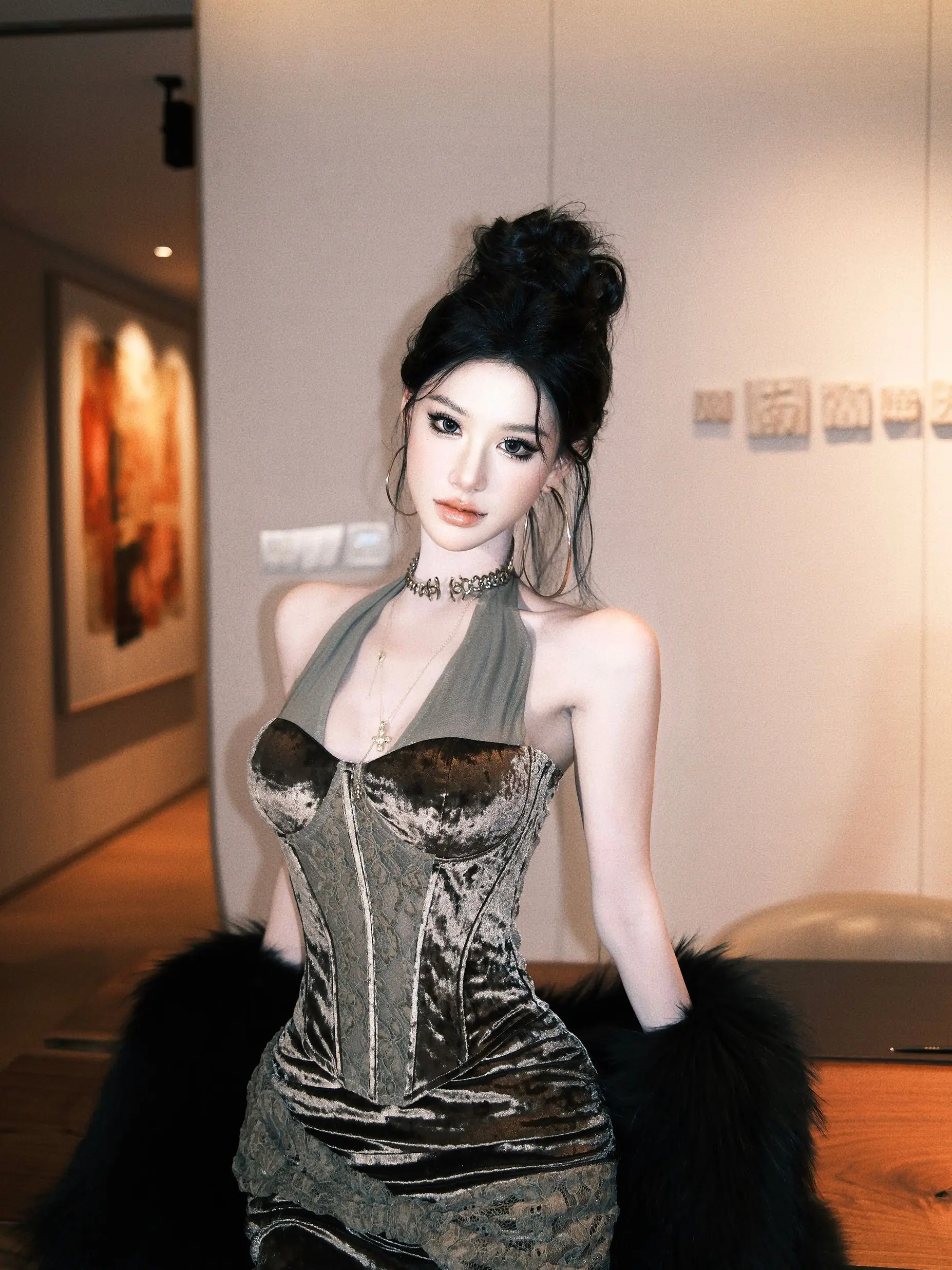Elegant Luxury Half-length Gown Neck Hanging Party Dress Autumn Winter New Style Women's Fashion Two-piece Set Rich Girl
Elegant Luxury Half-length Gown Neck Hanging Party Dress Autumn Winter New Style Women's Fashion Two-piece Set Rich Girl