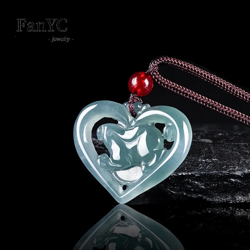 Natural Jadeite Blue Water Love Heart Zodiac Rabbit Pendant with Hollow Carving Unique Fashion Necklace Gift for Men and Women
Natural Jadeite Blue Water Love Heart Zodiac Rabbit Pendant with Hollow Carving Unique Fashion Necklace Gift for Men and Women