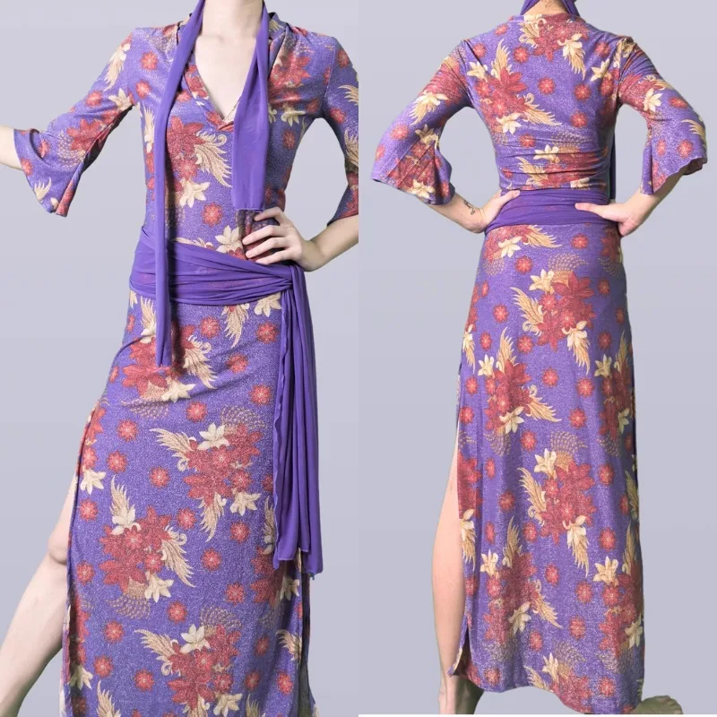 Customized Belly Dance Costumes Practice Dress Dongfang 2025 Deep V Purple Printed Robe Headscarf Belt Safety Pants 4-Piece Set
Customized Belly Dance Costumes Practice Dress Dongfang 2025 Deep V Purple Printed Robe Headscarf Belt Safety Pants 4-Piece Set