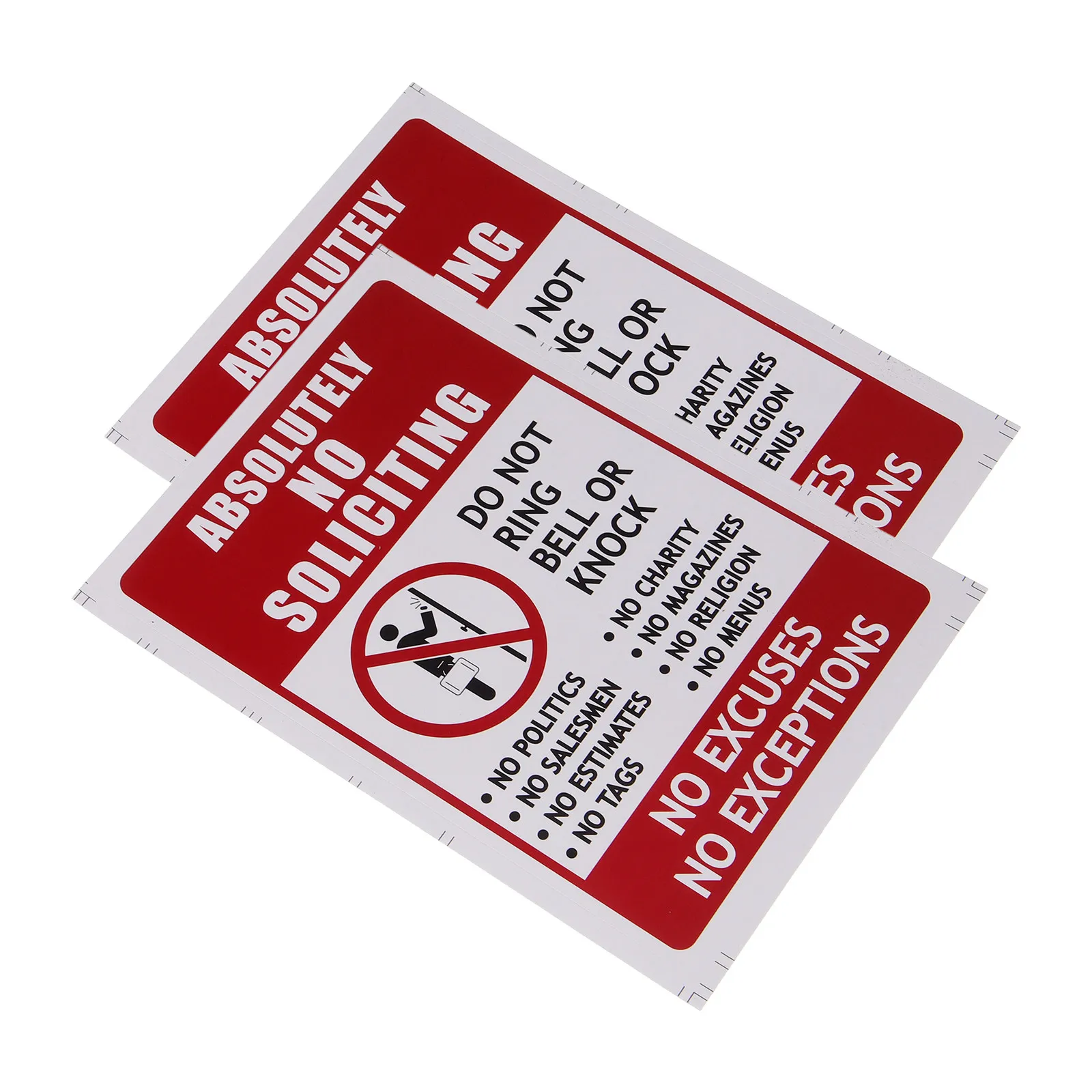 2Pcs No Soliciting Sign PVC Adhesive Door Sticker No Knocking Do Not Ring Bell Front Door Yard Home Business Warning
2Pcs No Soliciting Sign PVC Adhesive Door Sticker No Knocking Do Not Ring Bell Front Door Yard Home Business Warning