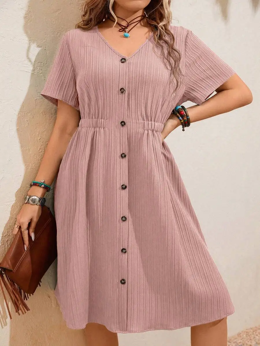 Solid Color Cinched Waist Button Front Casual Dress For Women
Solid Color Cinched Waist Button Front Casual Dress For Women