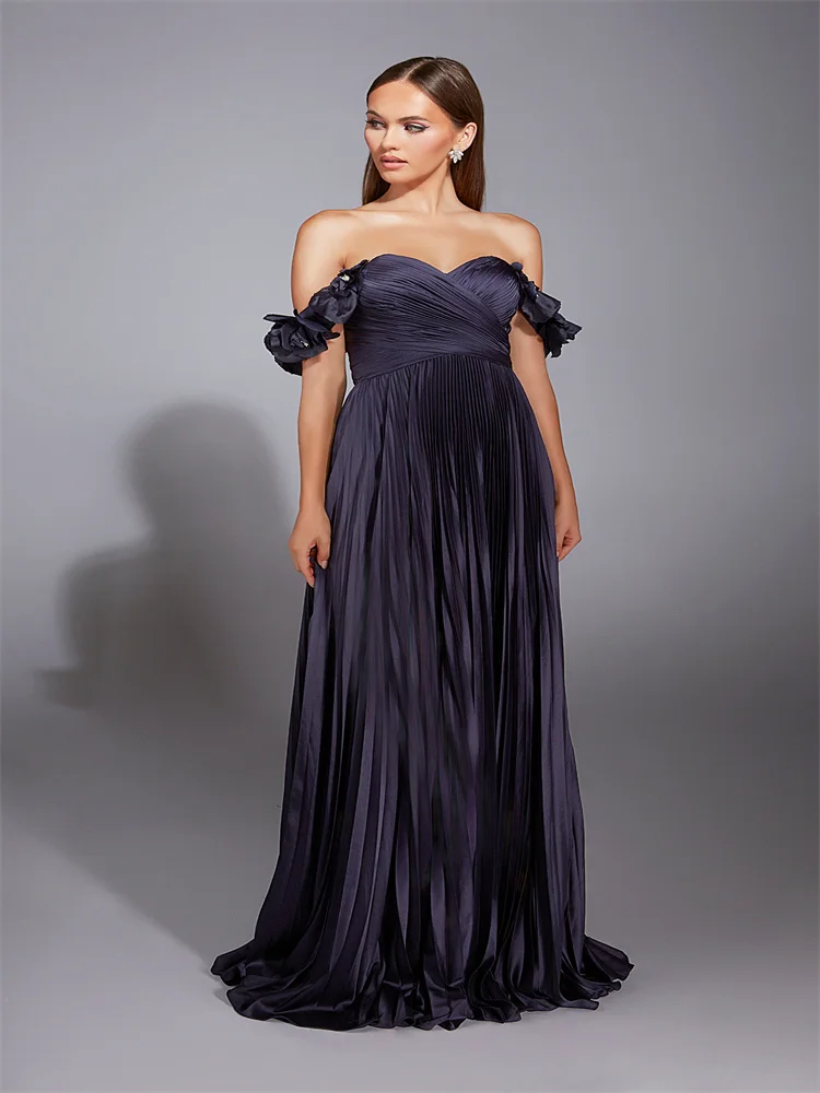 Customized Off Shoulder Neckline 3D Flowers A-Line Satin Evening Dress Elegant Open Back Zipper Floor Length Gown For Women 2025
Customized Off Shoulder Neckline 3D Flowers A-Line Satin Evening Dress Elegant Open Back Zipper Floor Length Gown For Women 2025