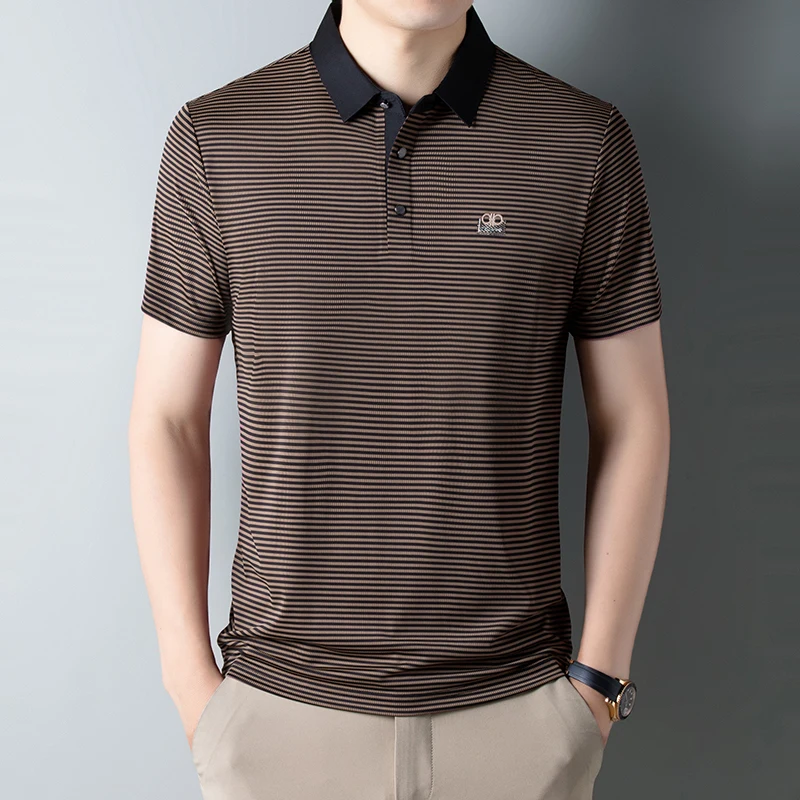 Business Casual Turn-down Collar Men's Summer Striped Embroidery Elastic Fashion Versatile Short Sleeve Slim Polo Shirt Tops
Business Casual Turn-down Collar Men's Summer Striped Embroidery Elastic Fashion Versatile Short Sleeve Slim Polo Shirt Tops