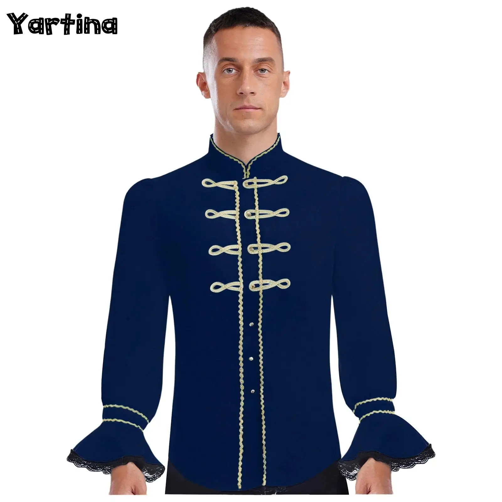 Mens Gothic Victorian Ruffled Lolita Blouse Shirt Steampunk Vintage Shirt Stand Collar Long Sleeve Gold Trim Lace Shirt Vestidos
Mens Gothic Victorian Ruffled Lolita Blouse Shirt Steampunk Vintage Shirt Stand Collar Long Sleeve Gold Trim Lace Shirt Vestidos
