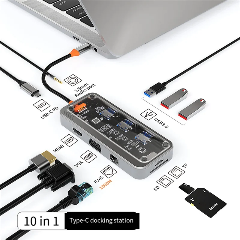 A19E-10-In-1 USB Type-C Docking Station Multi-Function Fast Charging Station Gigabit Docking Station
A19E-10-In-1 USB Type-C Docking Station Multi-Function Fast Charging Station Gigabit Docking Station