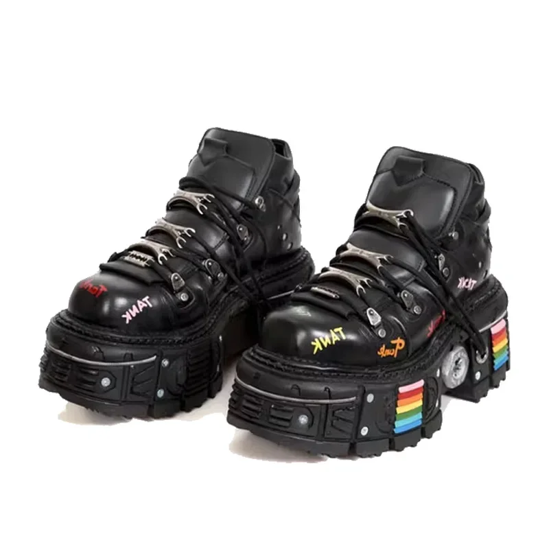 Fashion Punk New Men's Ankle Motorcycle Boots,Spanish Tank Metal High-Top Thick Sole, Women Genuine Leather Street Rock Shoes
Fashion Punk New Men's Ankle Motorcycle Boots,Spanish Tank Metal High-Top Thick Sole, Women Genuine Leather Street Rock Shoes