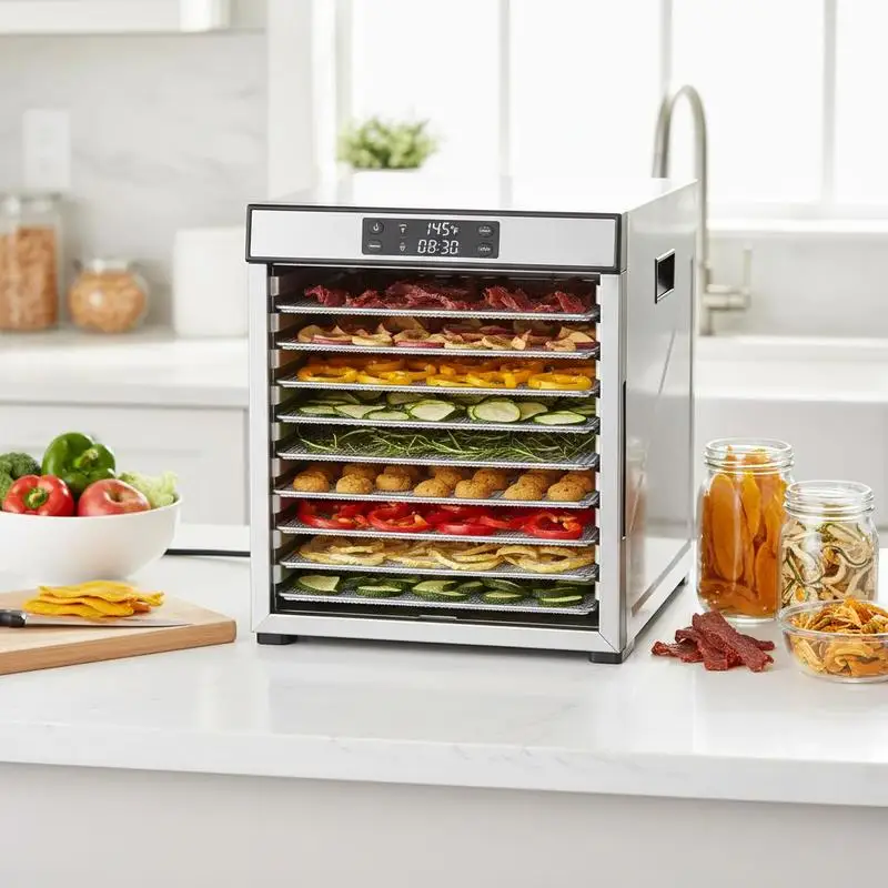 Preservation Appliance 10 Trays For Jerky Meat Fruit, 1000W Food Dryer Adjustable Temperature 24-Hour Timer Large Capacity Kitchen Countertop Dehydration Device
Preservation Appliance 10 Trays For Jerky Meat Fruit, 1000W Food Dryer Adjustable Temperature 24-Hour Timer Large Capacity Kitchen Countertop Dehydration Device
