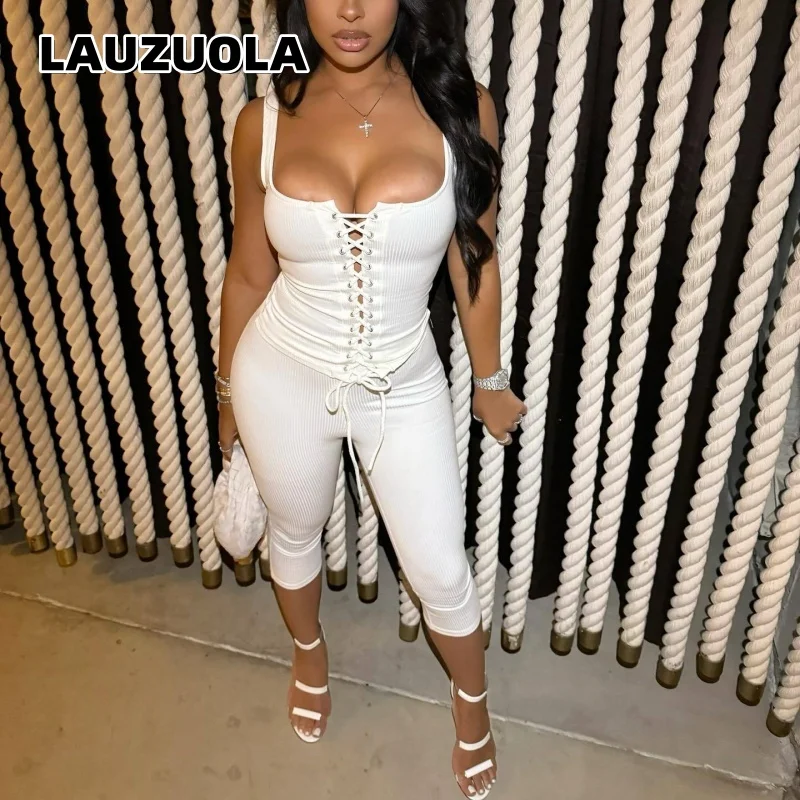 Sexy Women 2 Piece Outfit Ribbed Knit Lace Up Crop Top + Drawstring Waist Knee Length Biker Shorts Set Summer Streetwear Outfits
Sexy Women 2 Piece Outfit Ribbed Knit Lace Up Crop Top + Drawstring Waist Knee Length Biker Shorts Set Summer Streetwear Outfits
