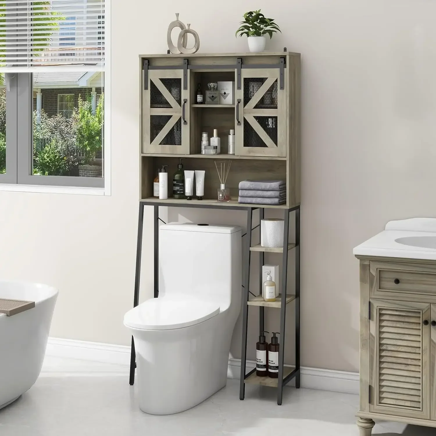 y Over The Toilet Storage Cabinet, Farmhouse Storage Cabinet Over Toilet with Sliding Barn Door,Home Space-Saving Toilet Rack
y Over The Toilet Storage Cabinet, Farmhouse Storage Cabinet Over Toilet with Sliding Barn Door,Home Space-Saving Toilet Rack