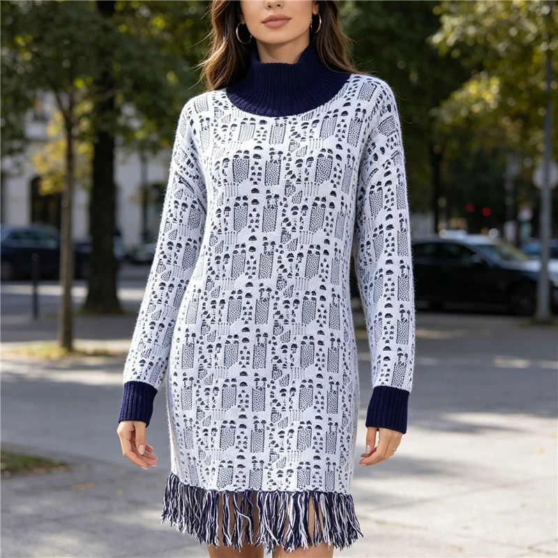 Ladies Women Autumn Winter Fashion Jacquard Cochet Angora Fur Medium Long Tassel Turtleneck Loose Pullover Sweater Jumper Dress
Ladies Women Autumn Winter Fashion Jacquard Cochet Angora Fur Medium Long Tassel Turtleneck Loose Pullover Sweater Jumper Dress