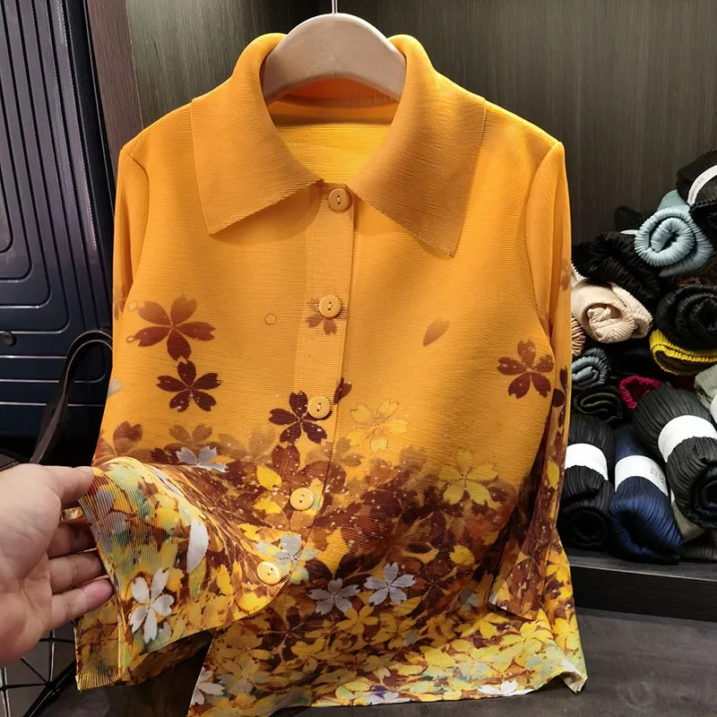 Miyake Pleated Shirt Senior Sense Fashion Lapel Jacket Women 2025 Spring New Commuter Flowers Printed Long-sleeved Pleated Tops
Miyake Pleated Shirt Senior Sense Fashion Lapel Jacket Women 2025 Spring New Commuter Flowers Printed Long-sleeved Pleated Tops