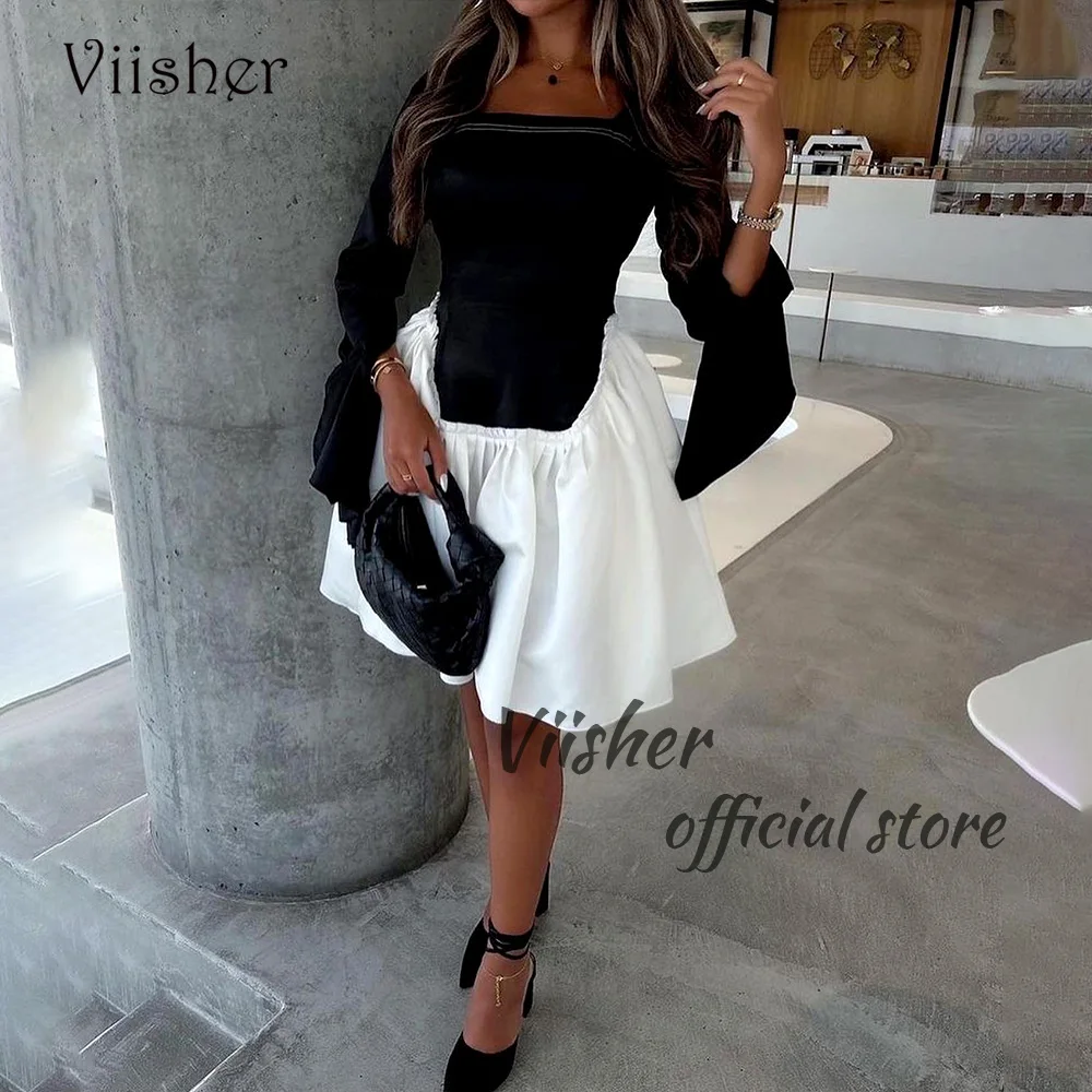 Viisher Black White Short Prom Party Dresses Long Sleeve Square Neck A Line Evening Dress Knee Length Arabic Formal Gowns
Viisher Black White Short Prom Party Dresses Long Sleeve Square Neck A Line Evening Dress Knee Length Arabic Formal Gowns