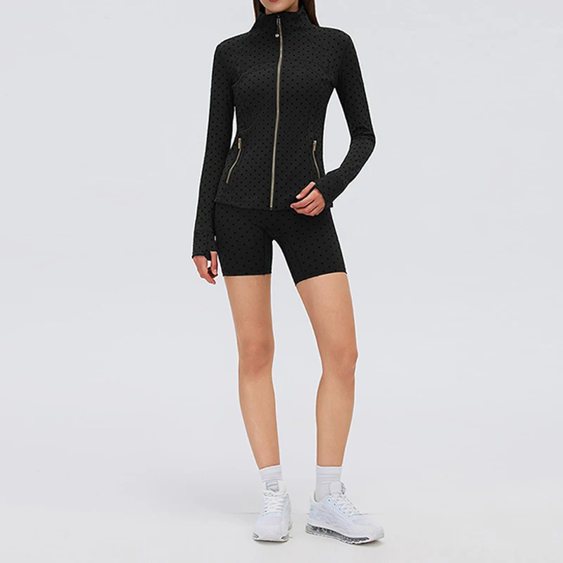 Cute Women Black Polka Dot Yoga Shorts + Stand Collar Slim Jacket 2Pcs Sports Workout Outfit
Cute Women Black Polka Dot Yoga Shorts + Stand Collar Slim Jacket 2Pcs Sports Workout Outfit