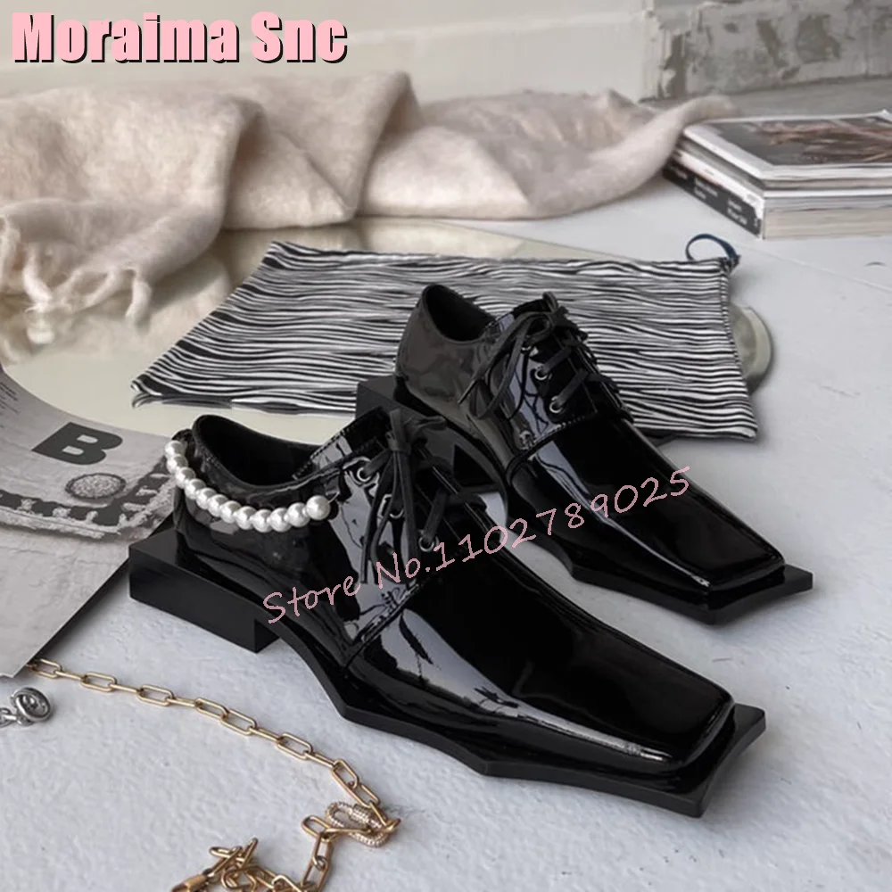 Pearl Chain Square Toe Pumps Lace Up Patent Leather Women Shoes Block Mid Heel Black Solid Fashion Black Solid Casual 2023 New
Pearl Chain Square Toe Pumps Lace Up Patent Leather Women Shoes Block Mid Heel Black Solid Fashion Black Solid Casual 2023 New