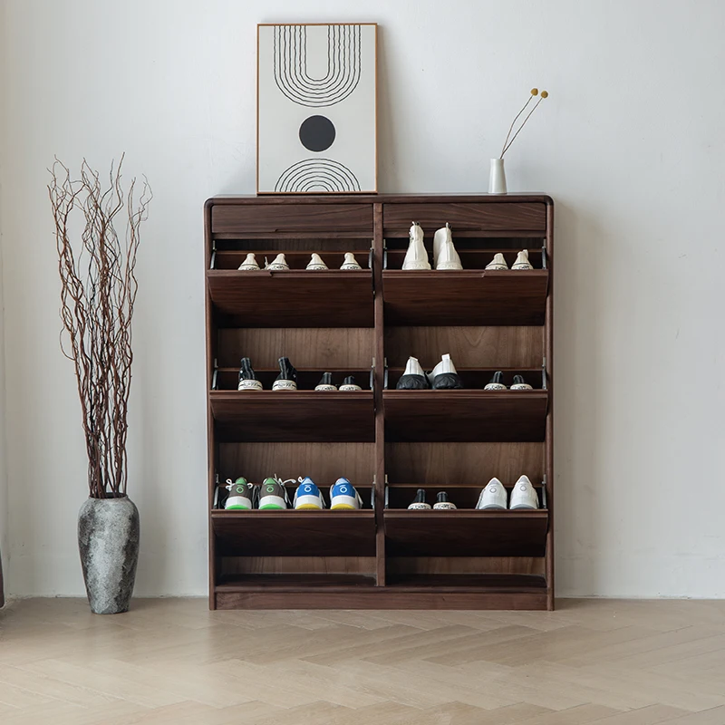 Black walnut entrance, ultra-thin tipping bucket shoe cabinet against the wall, narrow style, all solid wood
Black walnut entrance, ultra-thin tipping bucket shoe cabinet against the wall, narrow style, all solid wood