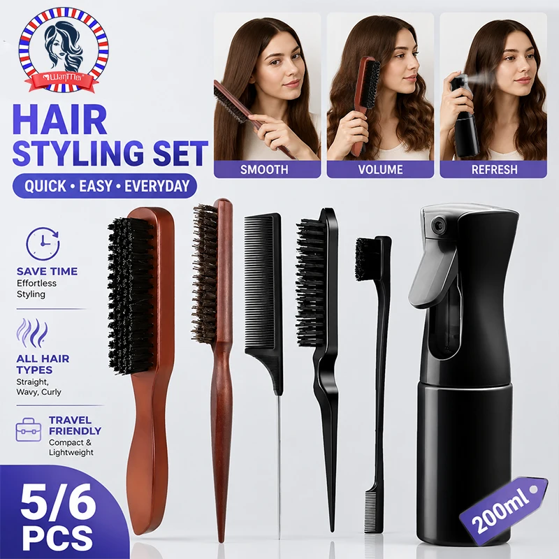 5/6PCS Bristle Hair Brush Set Wooden Handle Teasing Comb 200ml Spray Bottle Slicked Back Hairstyles
5/6PCS Bristle Hair Brush Set Wooden Handle Teasing Comb 200ml Spray Bottle Slicked Back Hairstyles