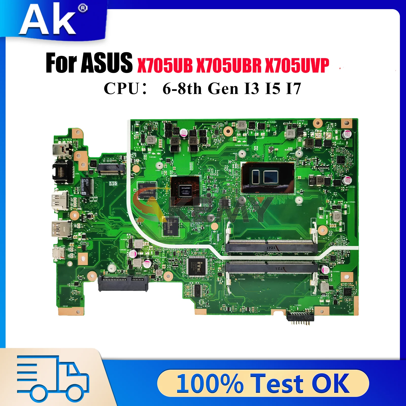 X705UB Материнская плата для ноутбука ASUS VivoBook X705UBR X705UVP X705UNR F705U X705UBP X705UF X705U X705UV Материнская плата с процессором I3 I5 I7 
X705UB Материнская плата для ноутбука ASUS VivoBook X705UBR X705UVP X705UNR F705U X705UBP X705UF X705U X705UV Материнская плата с процессором I3 I5 I7