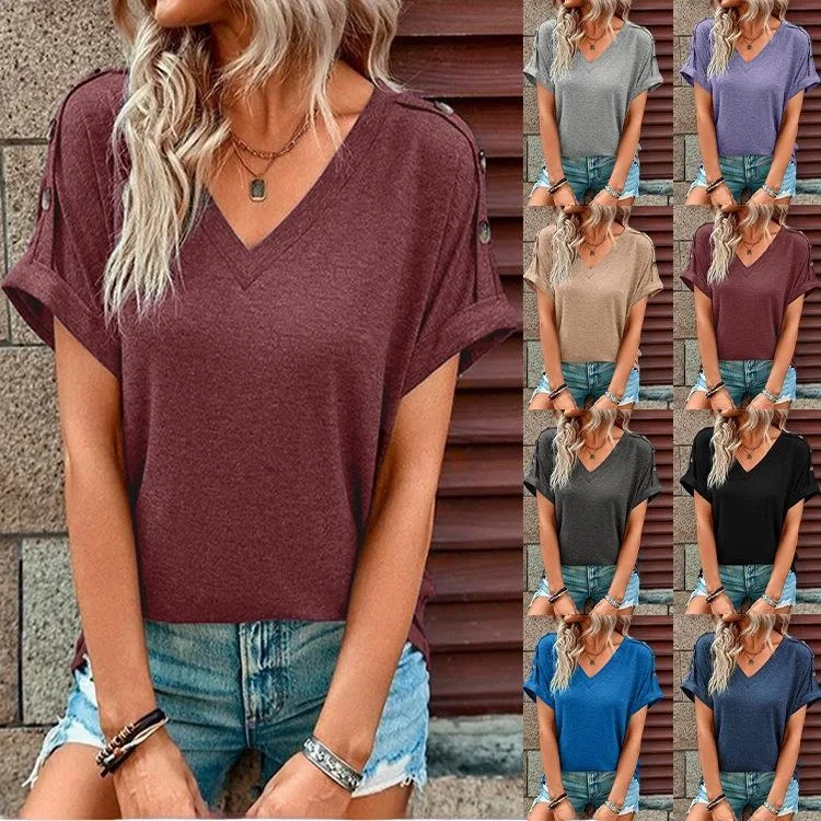Women's Twisted Button Short Sleeve T-shirt Sweet Style Top Splice Craft Pure Color Fashion Ladies' Clothing
Women's Twisted Button Short Sleeve T-shirt Sweet Style Top Splice Craft Pure Color Fashion Ladies' Clothing