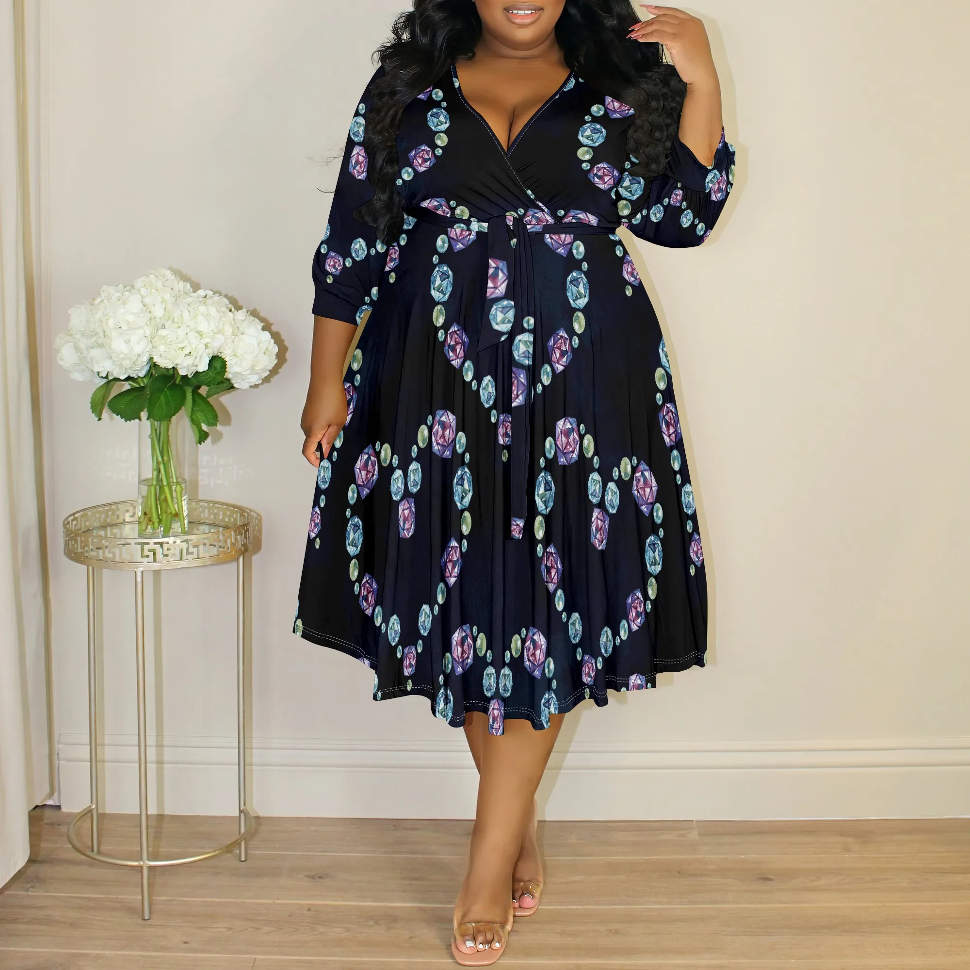 Gothic Gem Print Wrap Dress XL-6XL – Plus Size V-Neck Midi for Halloween, Spiritual Events or Night Party Fashion
Gothic Gem Print Wrap Dress XL-6XL – Plus Size V-Neck Midi for Halloween, Spiritual Events or Night Party Fashion