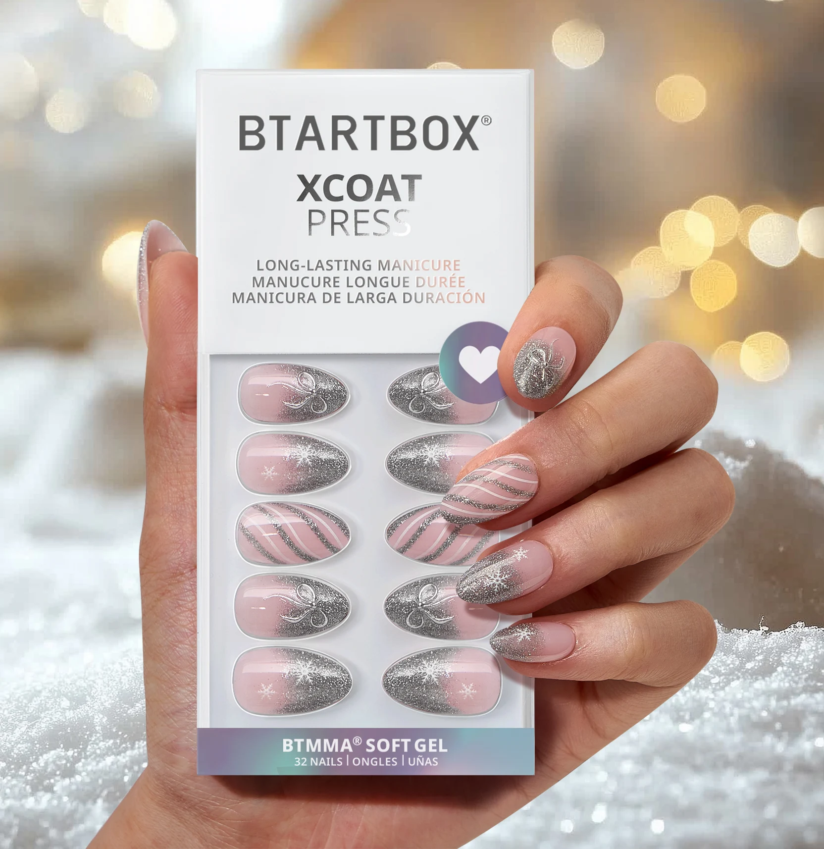Ladies' Favorite:Christmas Snowflake Silver Artificial Press on Nails Wholesale Almond Soft Gel False Fake Stick
Ladies' Favorite:Christmas Snowflake Silver Artificial Press on Nails Wholesale Almond Soft Gel False Fake Stick
