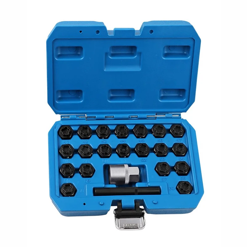 22 piece set of anti-theft screw sockets disassembly and assembly of tire nuts, socket head wrenches key removal tools
22 piece set of anti-theft screw sockets disassembly and assembly of tire nuts, socket head wrenches key removal tools