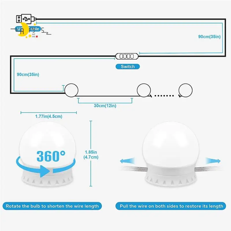 AF95-LED Vanity Lights For Mirror, USB Cable Mirror Lights Vanity Lights Stick On With 10 Dimmable Bulbs, For Makeup Dressing
AF95-LED Vanity Lights For Mirror, USB Cable Mirror Lights Vanity Lights Stick On With 10 Dimmable Bulbs, For Makeup Dressing