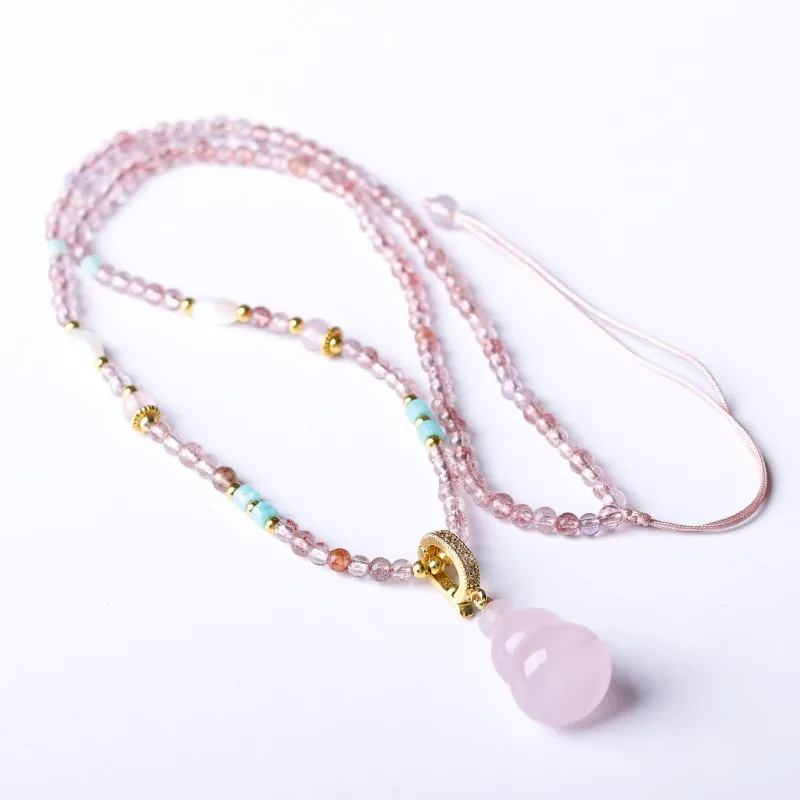 Natural Rose Quartz Gourd with Strawberry Crystal New Chinese Style Summer Clavicle Necklace Gifts
Natural Rose Quartz Gourd with Strawberry Crystal New Chinese Style Summer Clavicle Necklace Gifts
