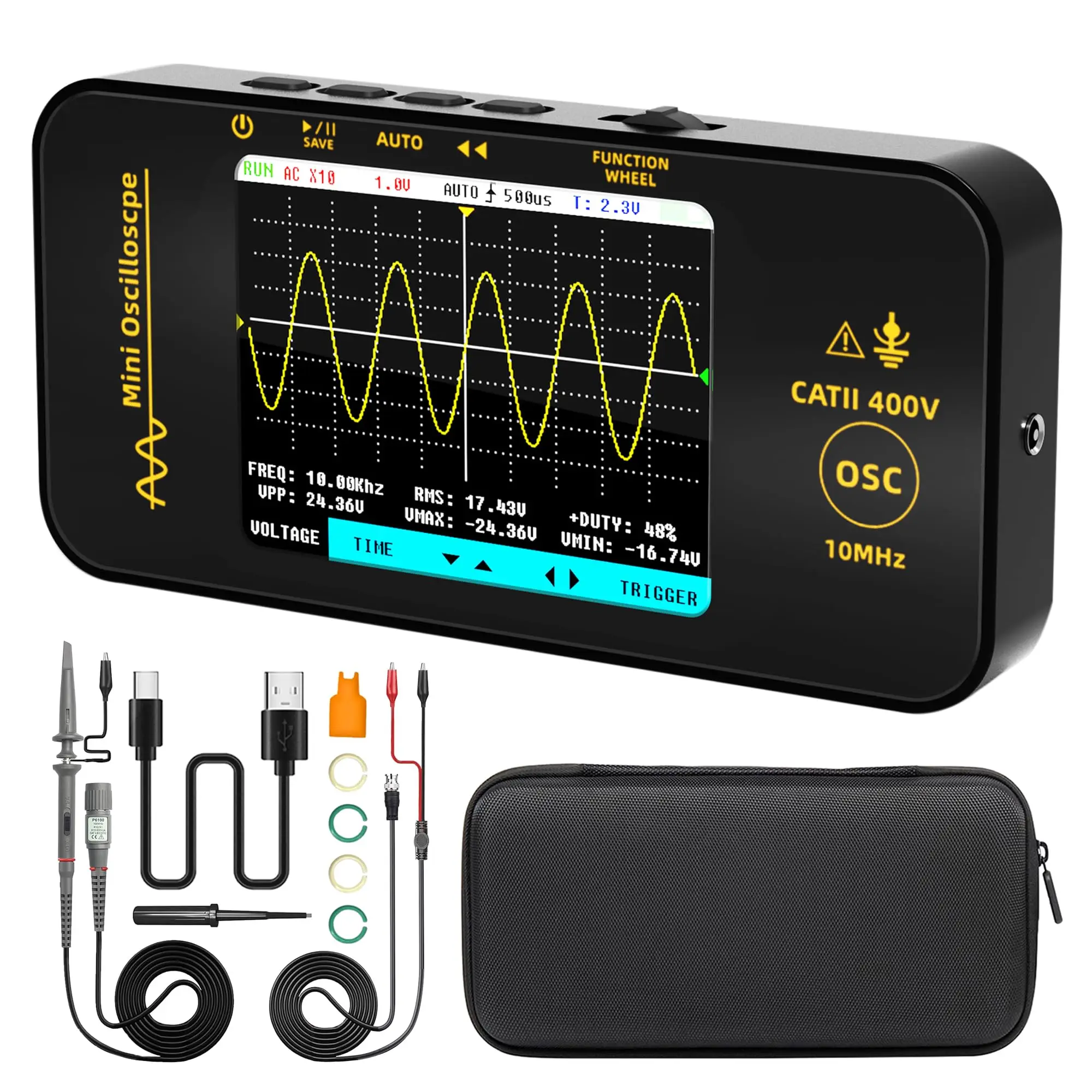 OT3 Handheld Digital Oscilloscopes 48MS/s Sampling Rate 10MHz Analog Bandwidth Support Firmware Upgrade Waveform Storage
OT3 Handheld Digital Oscilloscopes 48MS/s Sampling Rate 10MHz Analog Bandwidth Support Firmware Upgrade Waveform Storage