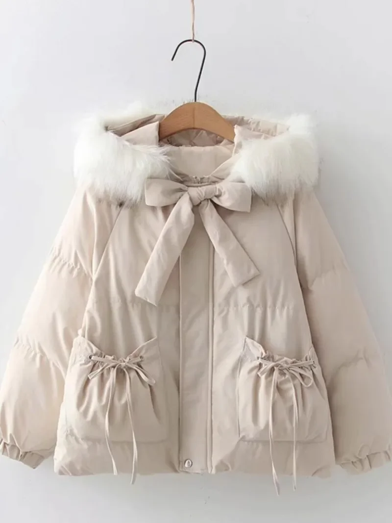 Sweet Hot Girl Hooded Bow Lace-up Padded Coat Women's Winter Casual Fur Collar Loose Thick Jacket Fashion Female Clothes
Sweet Hot Girl Hooded Bow Lace-up Padded Coat Women's Winter Casual Fur Collar Loose Thick Jacket Fashion Female Clothes