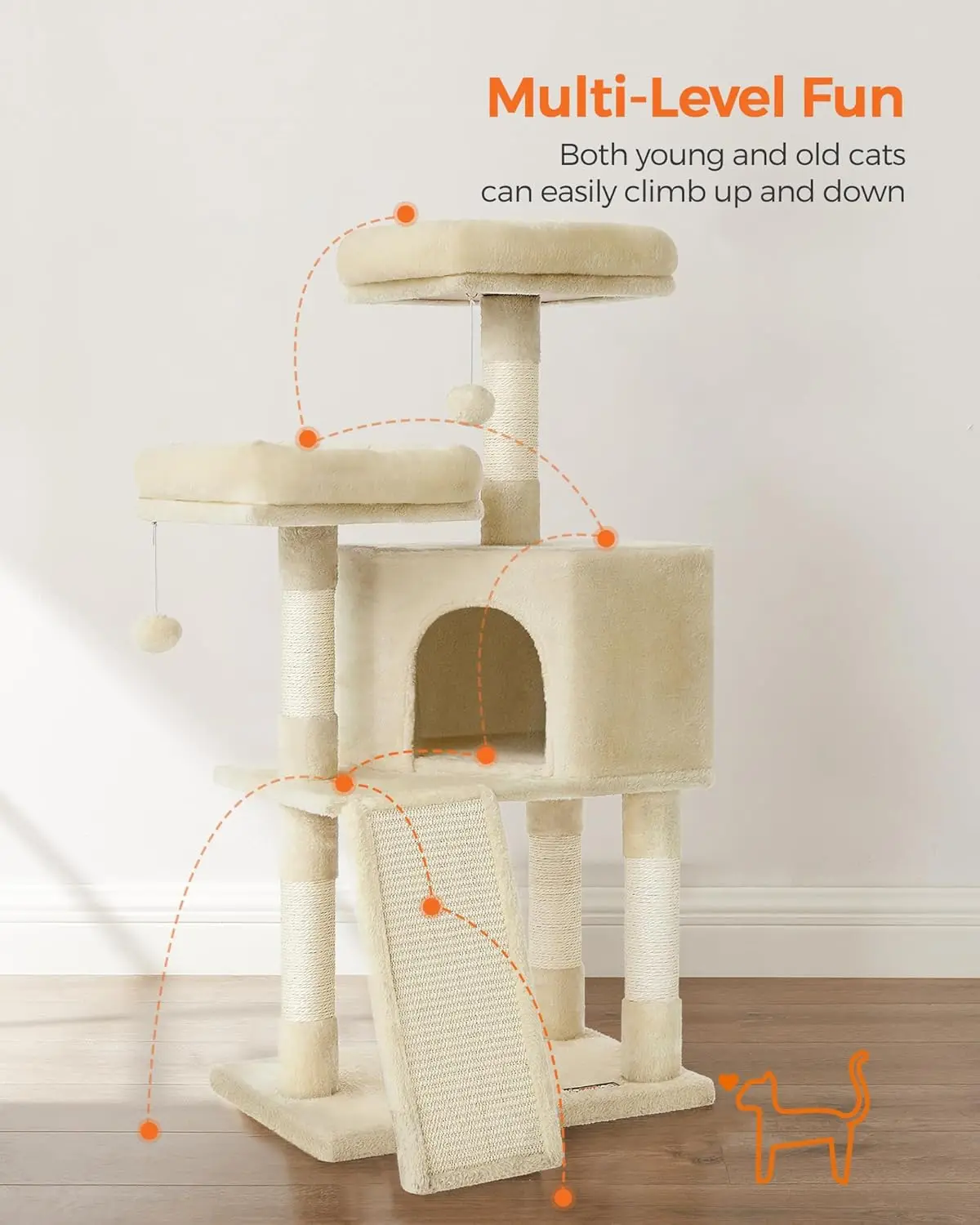 Cat Tower, 45.3-Inch Cat Condo with Scratching Post, Ramp, Perch, Spacious Cat Cave, for Kittens,Elderly Cats, Adult Cats,New
Cat Tower, 45.3-Inch Cat Condo with Scratching Post, Ramp, Perch, Spacious Cat Cave, for Kittens,Elderly Cats, Adult Cats,New