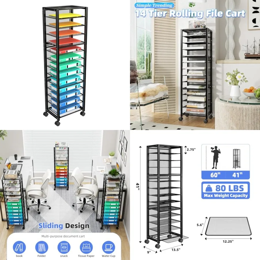 Rolling File Cart, Desk File Organizer, Paper Letter Storage Rolling Clutter Cart for Office, Home, School, Black
Rolling File Cart, Desk File Organizer, Paper Letter Storage Rolling Clutter Cart for Office, Home, School, Black