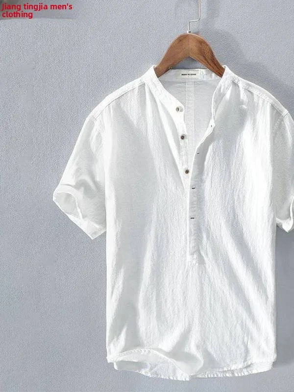 Fre Linen Stand Collar Overhead T-irt ort Sve Casual Loose Summer Men's irt Artistic Cotton Linen Blend
Fre Linen Stand Collar Overhead T-irt ort Sve Casual Loose Summer Men's irt Artistic Cotton Linen Blend