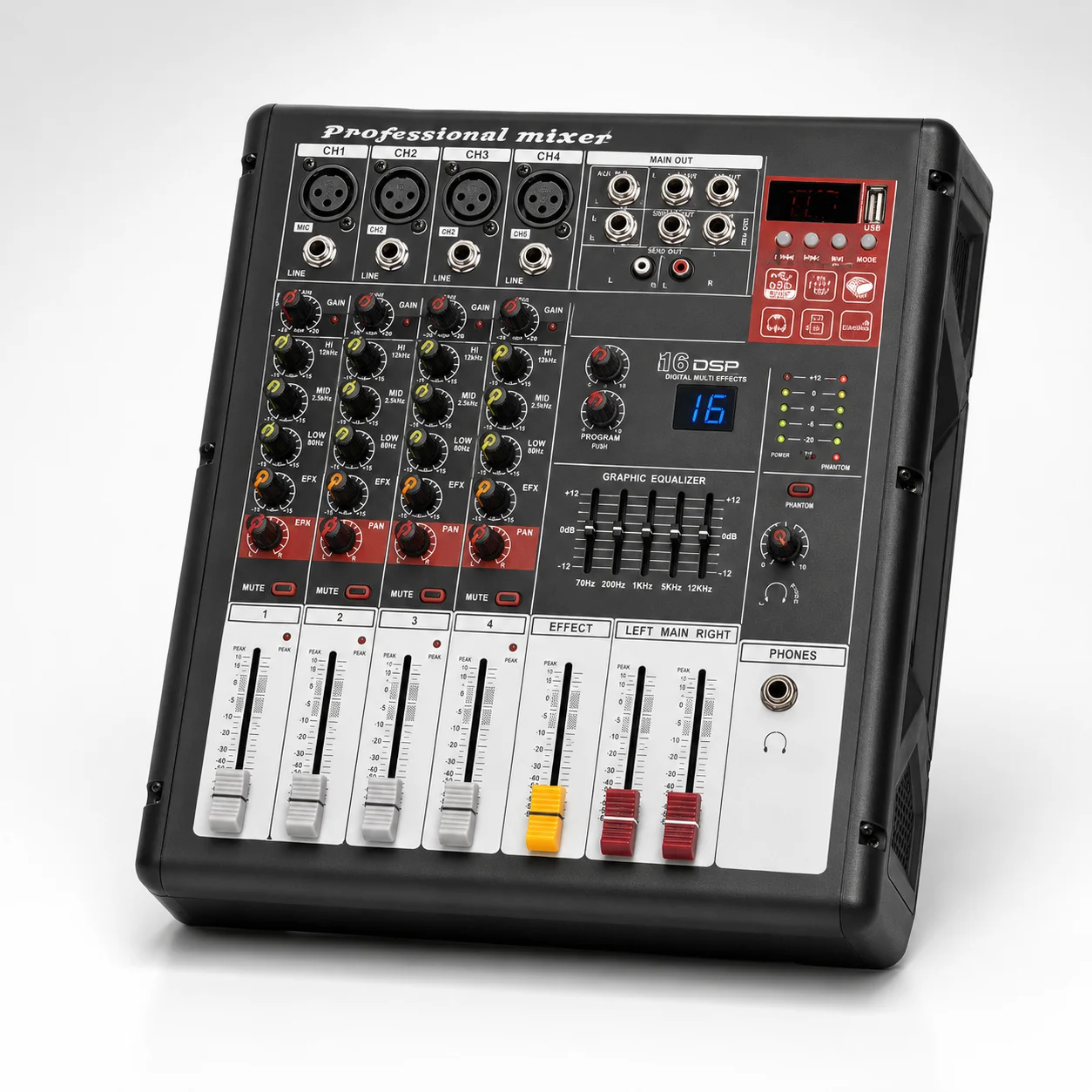 4 Channel Professional Powered Mixer USB Audio Mixer with 16 DSP Effects Graphic Equalizer for KTV Stage
4 Channel Professional Powered Mixer USB Audio Mixer with 16 DSP Effects Graphic Equalizer for KTV Stage