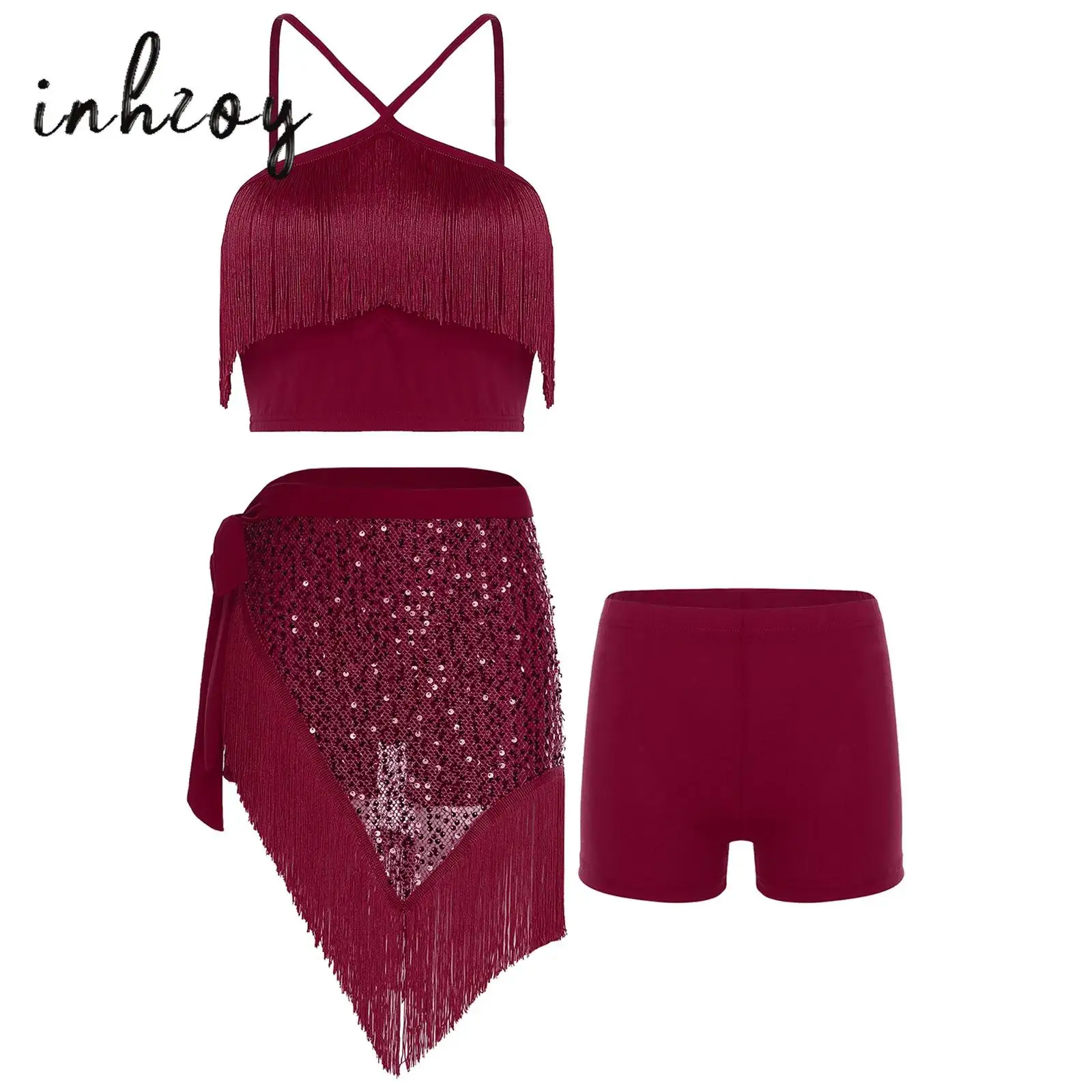 Lyrical Belly Dance Outfit Set Womens Tassel Crop Top Safety Shorts And Lace-up Hip Scarf for Stage Dance Show Belly Dancewear
Lyrical Belly Dance Outfit Set Womens Tassel Crop Top Safety Shorts And Lace-up Hip Scarf for Stage Dance Show Belly Dancewear