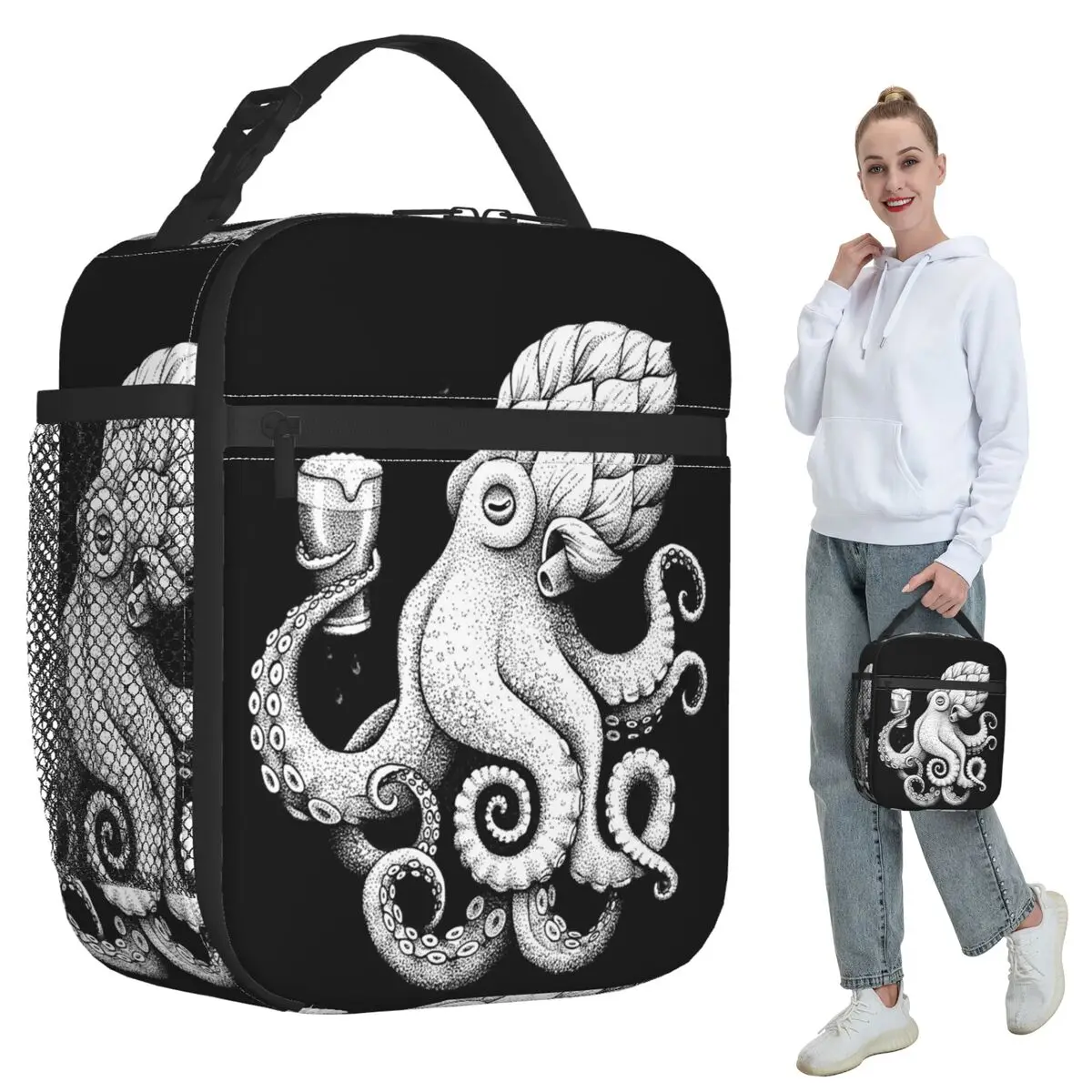 Hoptopus Пиво Восьминог Изолированная сумка для обеда для школы Кулер Термальная коробка для еды Сумка Портативные ланч-боксы Контейнер 
Hoptopus Пиво Восьминог Изолированная сумка для обеда для школы Кулер Термальная коробка для еды Сумка Портативные ланч-боксы Контейнер
