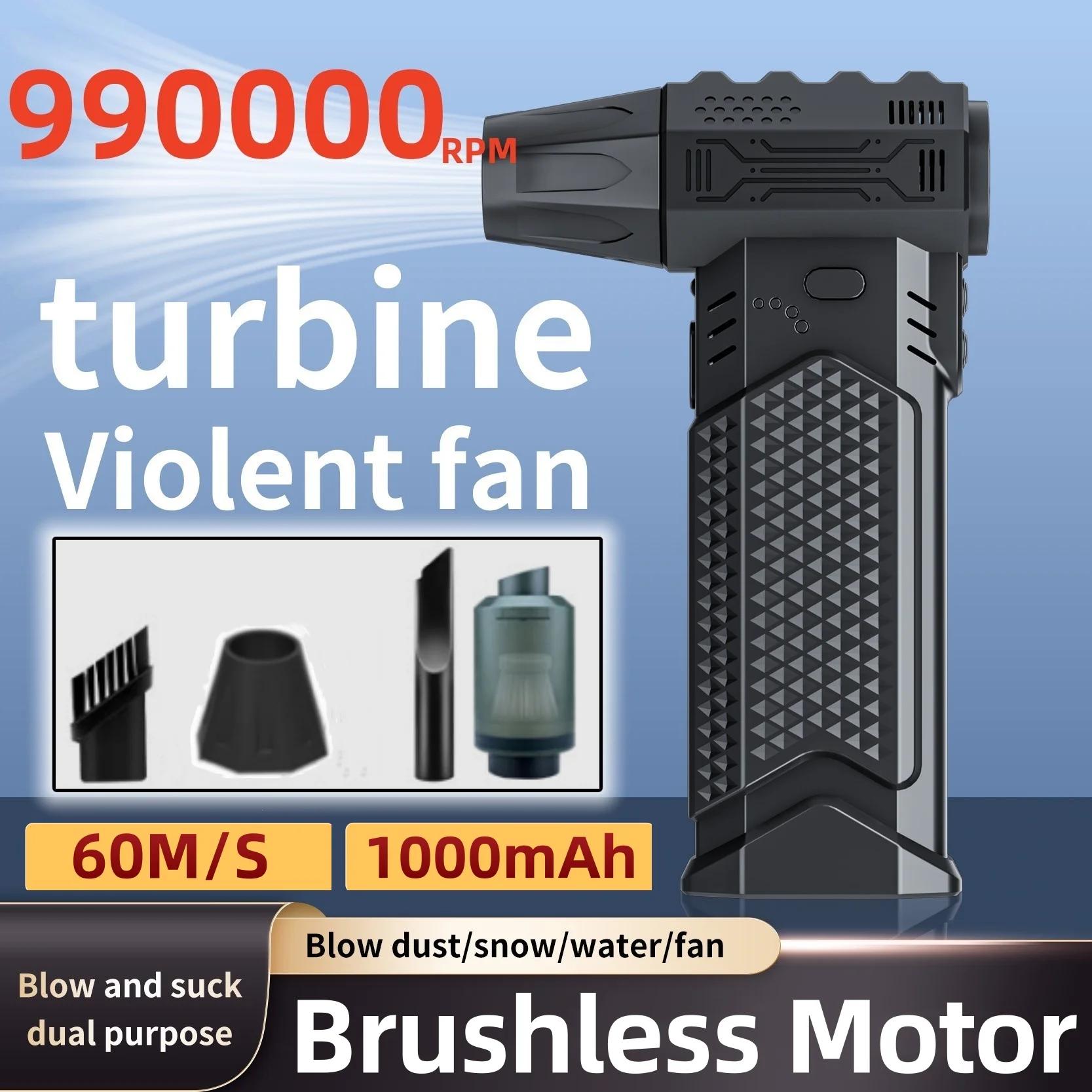 Super Violent Blower Turbo Fan 990000RPM Brushless Turbo Jet Blower Dry 10000mAh Fast Charging Duct Fan PC Cleaning Tool 60M/S
Super Violent Blower Turbo Fan 990000RPM Brushless Turbo Jet Blower Dry 10000mAh Fast Charging Duct Fan PC Cleaning Tool 60M/S