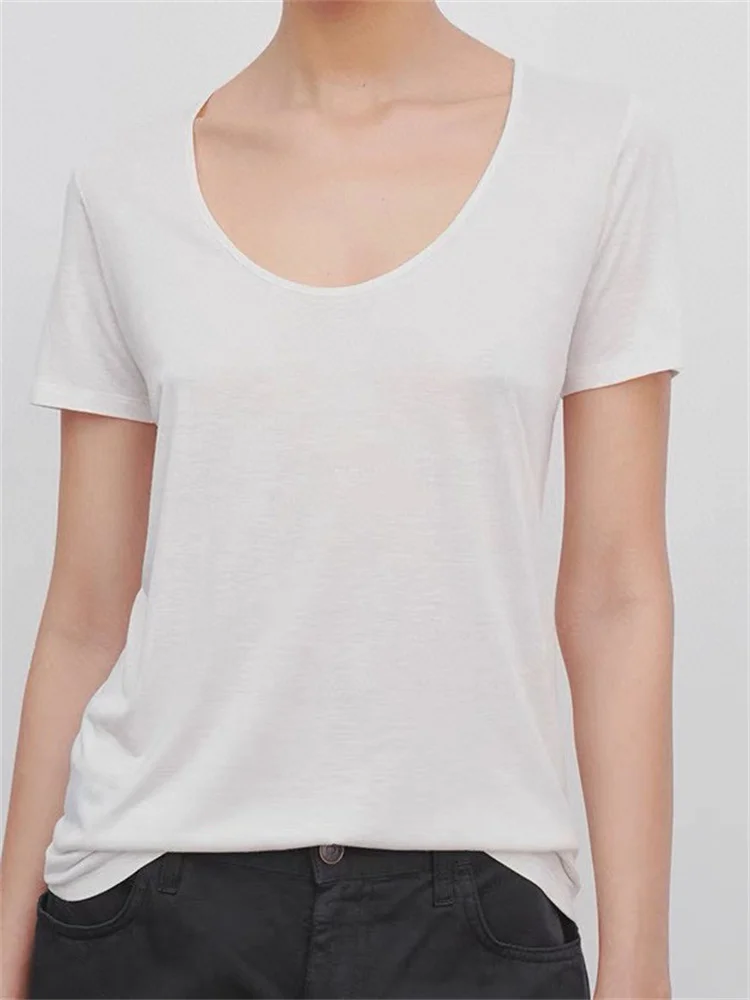 Ladies U-Neck Short Sleeve Loose Casual Tee Tops Summer 2024 New Women 100% Cotton Solid Color T-Shirt
Ladies U-Neck Short Sleeve Loose Casual Tee Tops Summer 2024 New Women 100% Cotton Solid Color T-Shirt