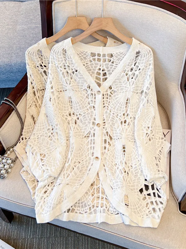 Bohemian V-Neck Hollow Batwing Sleeve Sunshade Cover up Women's Summer Loose Knitted Lace Open Cardigan Top Cotton 100%
Bohemian V-Neck Hollow Batwing Sleeve Sunshade Cover up Women's Summer Loose Knitted Lace Open Cardigan Top Cotton 100%