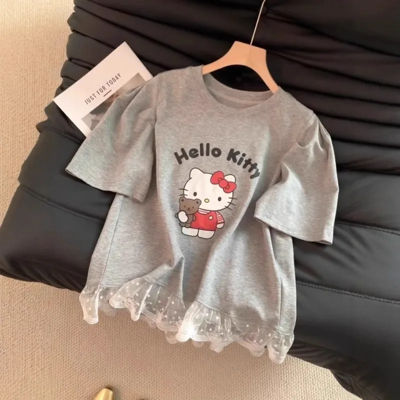 Cartoon Cat Lace Trim T-Shirt High-Value Kawaii Short Sleeve Tee Casual Top Feminine Lace Detail Summer Fashion for Women Gift
Cartoon Cat Lace Trim T-Shirt High-Value Kawaii Short Sleeve Tee Casual Top Feminine Lace Detail Summer Fashion for Women Gift