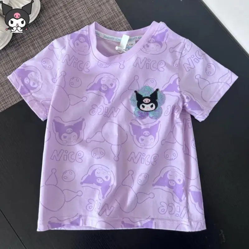 Детская футболка Kuromi Kawaii с полным принтом и рисунком Sanrio, новинка лета с короткими рукавами и вышивкой из бисера, милый хлопок
Детская футболка Kuromi Kawaii с полным принтом и рисунком Sanrio, новинка лета с короткими рукавами и вышивкой из бисера, милый хлопок