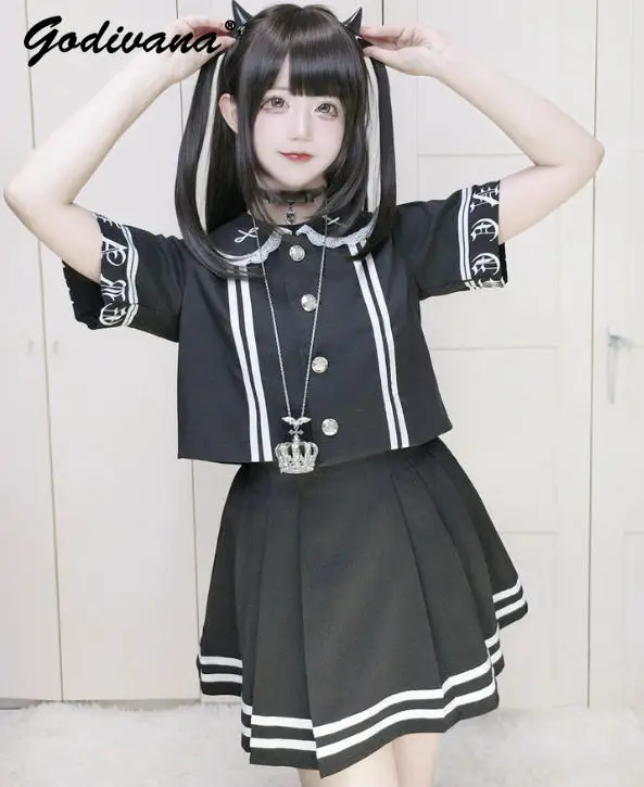 Japanese Mine JK Uniform New Summer Student Girls Subculture Sailor Suit Short Sleeve Shirt and Pleated Skirt 2 Piece Set
Japanese Mine JK Uniform New Summer Student Girls Subculture Sailor Suit Short Sleeve Shirt and Pleated Skirt 2 Piece Set