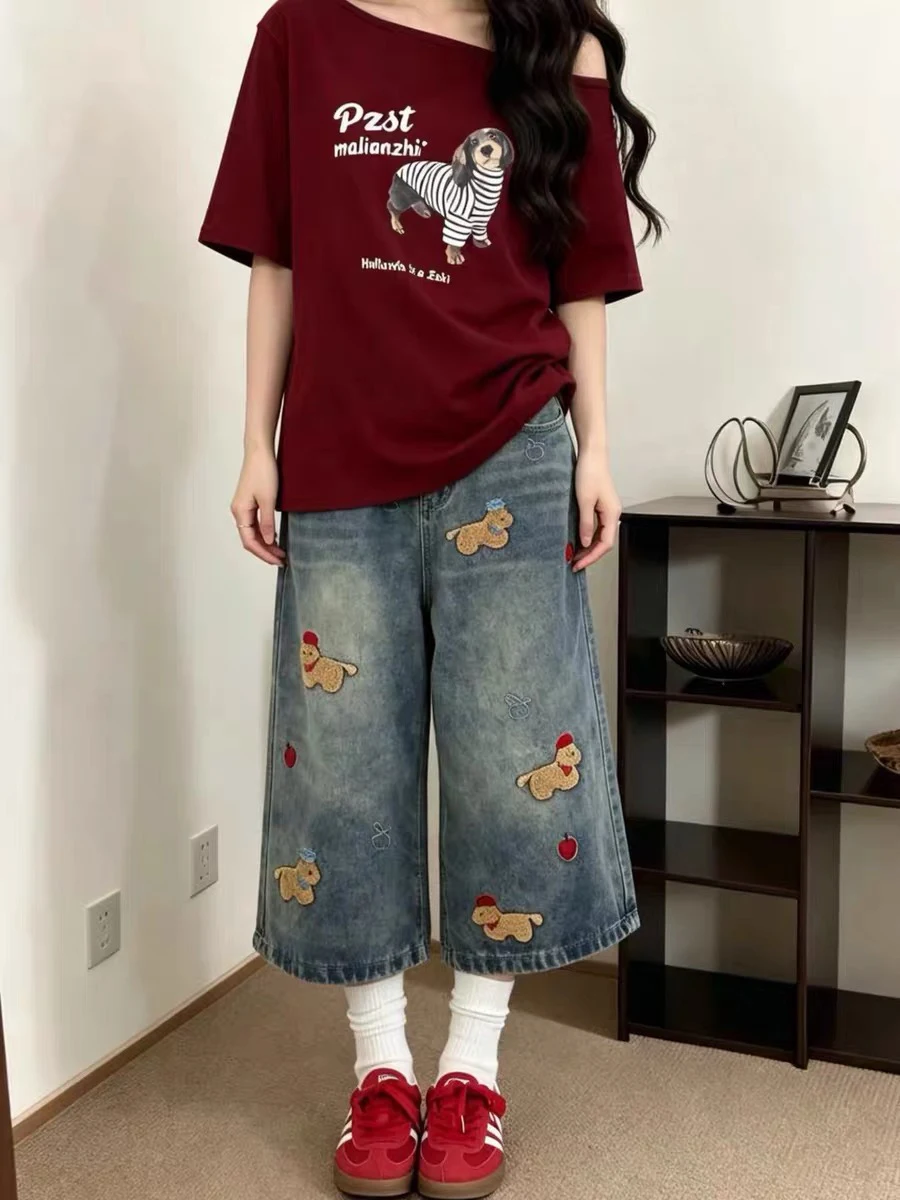 High Waist Embroidered Crop Denim Jeans Women's American Style Summer plus Size Loose Straight Leg Wide Leg Mid-Length Pants
High Waist Embroidered Crop Denim Jeans Women's American Style Summer plus Size Loose Straight Leg Wide Leg Mid-Length Pants