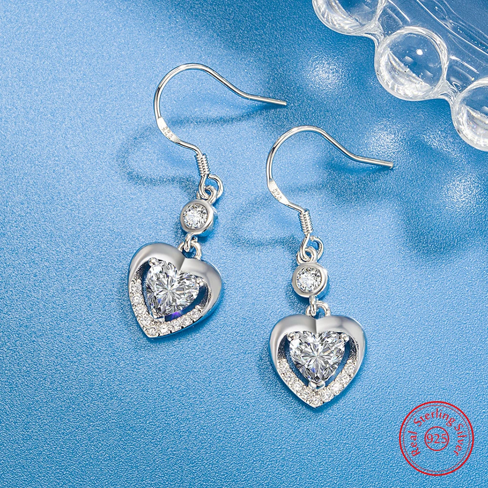 925 Sterling Silver Women's New Original Jewelry Crystal Heart Drop Earrings XY0048
925 Sterling Silver Women's New Original Jewelry Crystal Heart Drop Earrings XY0048