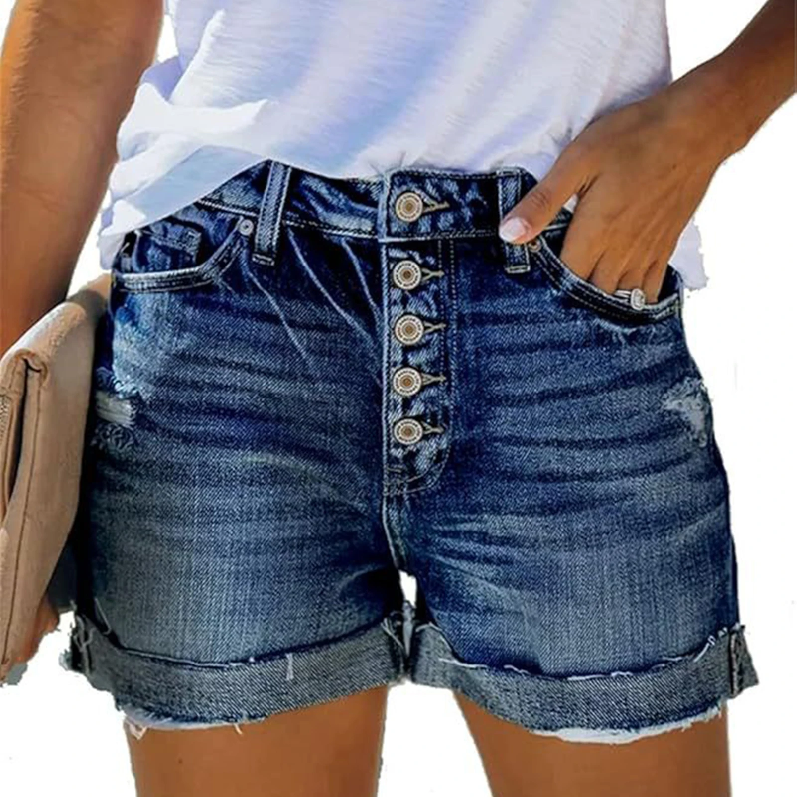 Medium Stretch Women's Denim Shorts Summer Wear Button Fly Ripped Hem Jeans Bottoms Daily Outdoor Use Slim Fit Soft Ladies Pants
Medium Stretch Women's Denim Shorts Summer Wear Button Fly Ripped Hem Jeans Bottoms Daily Outdoor Use Slim Fit Soft Ladies Pants