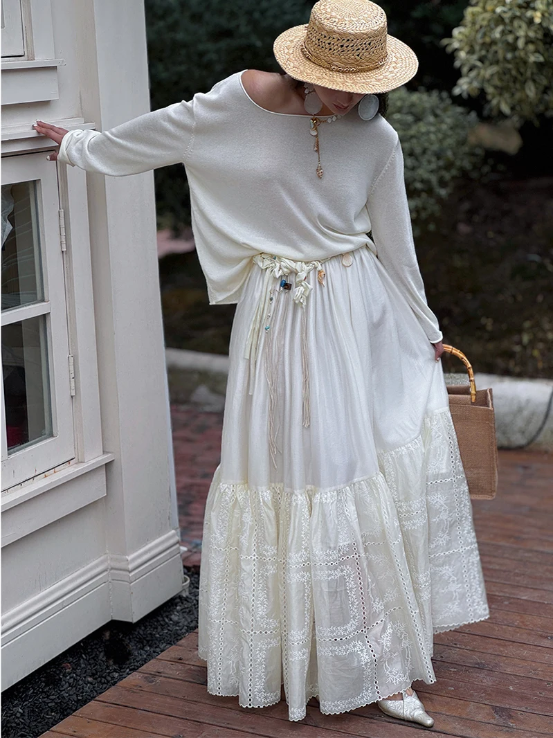 Ретро-юбка А-силуэта белого цвета с вышивкой, высокая талия, длинная, тонкая, летняя, женская, для повседневной носки, с вырезами
Ретро-юбка А-силуэта белого цвета с вышивкой, высокая талия, длинная, тонкая, летняя, женская, для повседневной носки, с вырезами